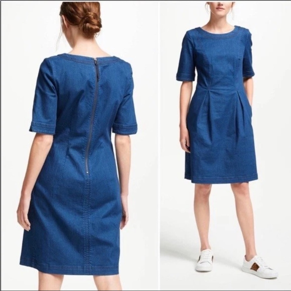 Boden Alice Blue Denim Zip Back Short Sleeve Sheath Dress NWT Women's US 10R